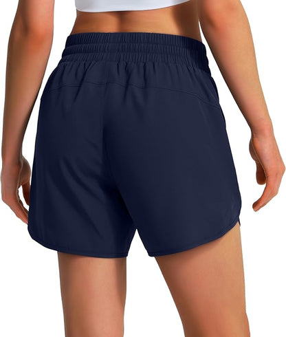 Ksmien Women's 5" Athletic Running Shorts Quick Dry Lightweight Workout Gym Shorts with Zipper