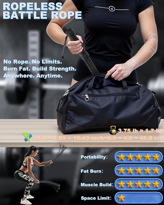 2PCS Weighted Ropeless Battle Ropes for Home Gym, Heavy Duty Arm Exerciser for Strength Training