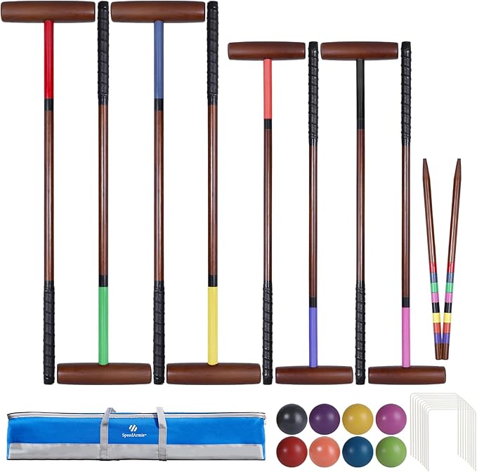 Croquet Set for Adults - 8 Players Croquette Kit with 32In Regulation, 35In Deluxe Size Rubber Wood