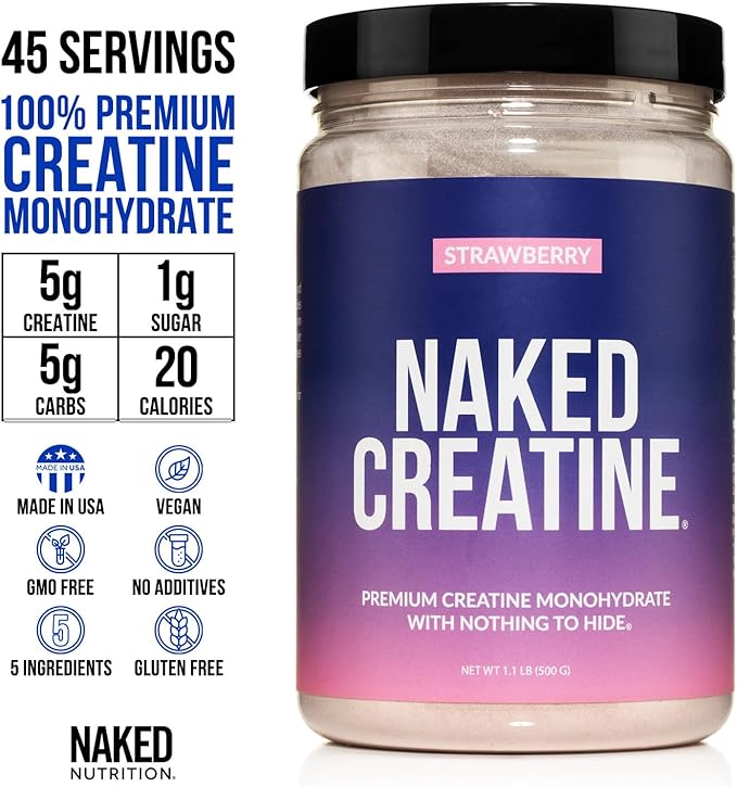 NAKED Creatine - Strawberry Flavored Creatine Monohydrate - Real Strawberry Powder, No Additives