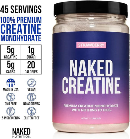 NAKED Creatine - Strawberry Flavored Creatine Monohydrate - Real Strawberry Powder, No Additives