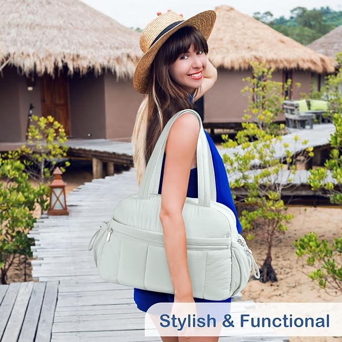 TOPDesign Travel Duffel Bag for Women, Puffer Gym Bag Sports Tote with Wet Pocket, Carry On