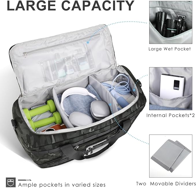 ETRONIK Travel Bag for Men Women, Gym Bag & Tactical Duffle Bags for Travel, Carry on with Toiletry