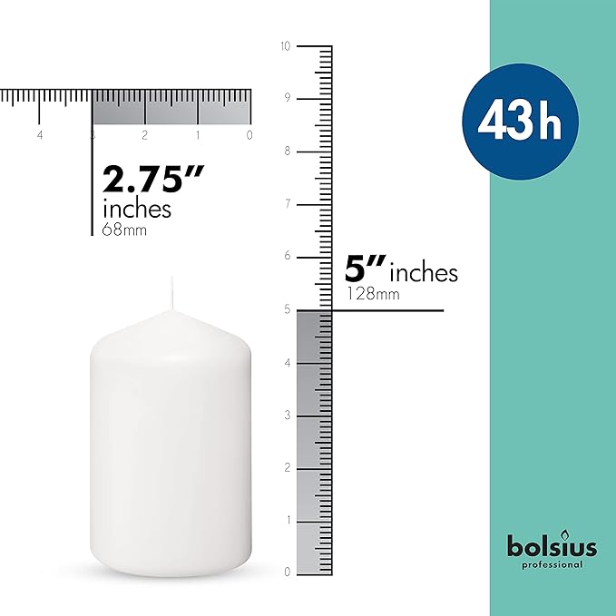 BOLSIUS 12 White Pillar Candles - 2.7 x 5.1 Inches Unscented Candle Set - 43 Hours - Dripless Clean