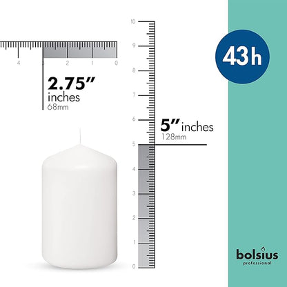 BOLSIUS 12 White Pillar Candles - 2.7 x 5.1 Inches Unscented Candle Set - 43 Hours - Dripless Clean