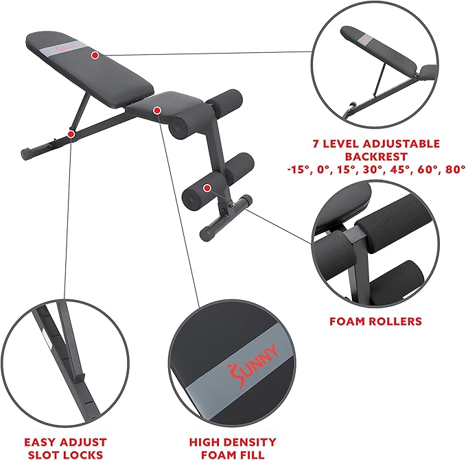 Sunny Health & Fitness Compact Premium Incline Bench Press Bar Rack Set & Optional Leg Extension