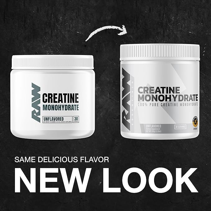 RAW Nutrition Creatine Monohydrate Powder, Unflavored (30 Servings) - Micronized Creatine