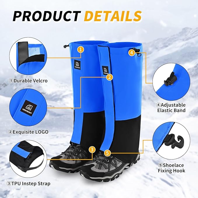 Leg Gaiters 100% Waterproof Adjustable Shoe Snow Boot Guard Gators for Hiking Shoe Cover Hunting