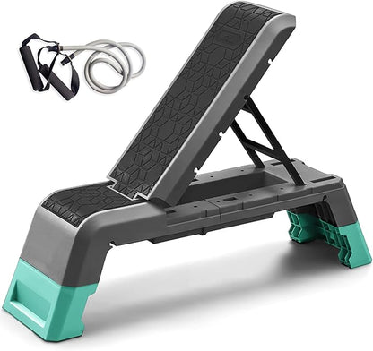 leikefitness Exercise Step Platform, Multifunctional Aerobic Deck with Cord and Adjustable Dumbbell