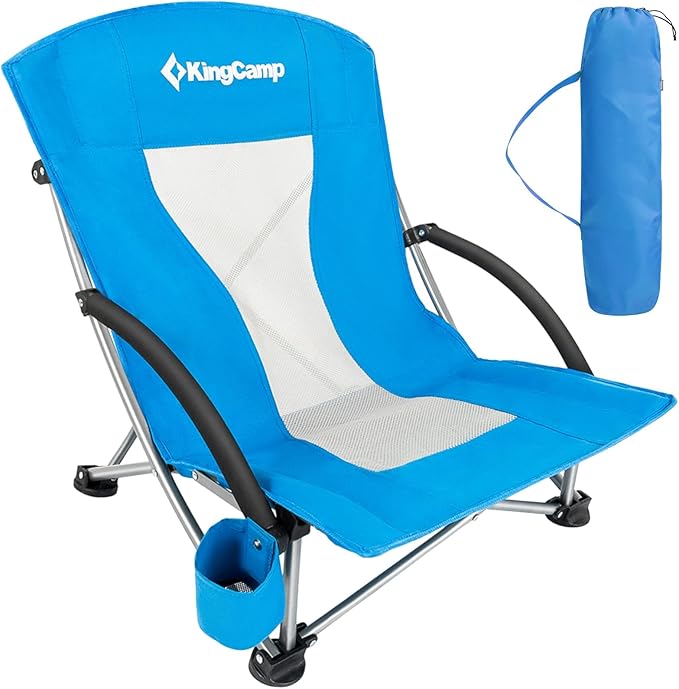 KingCamp Low Beach Chairs, Portable Folding Chair for Adults Extra Wide Ergonomic High Back Seat