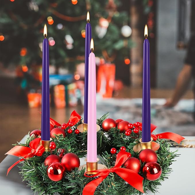 16 Pack Advent Taper Candles Premium Hand Dipped 10in Unscented Christmas Taper Candles - Ideal for