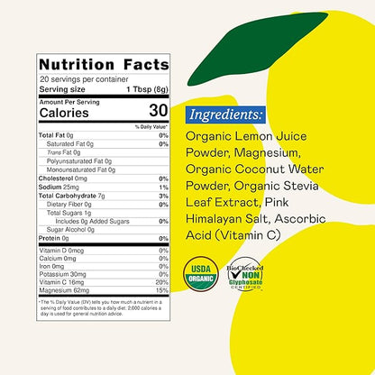 Organic Hydration Electrolyte Drink Mix, Certified Organic Hydration Powder, Non-GMO, Biochecked
