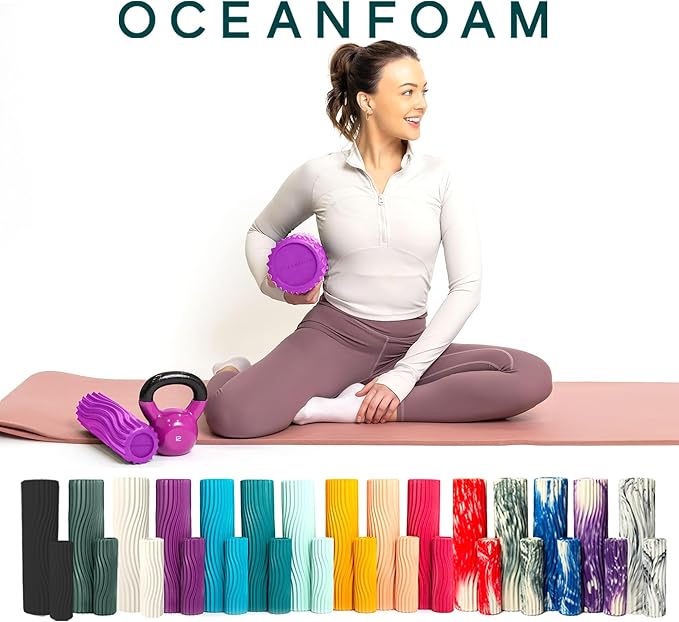 Oceanfoam Ripple Travel Foam Roller (11" x 3.35") Firm Mini Foam Roller for Physical Therapy, Deep