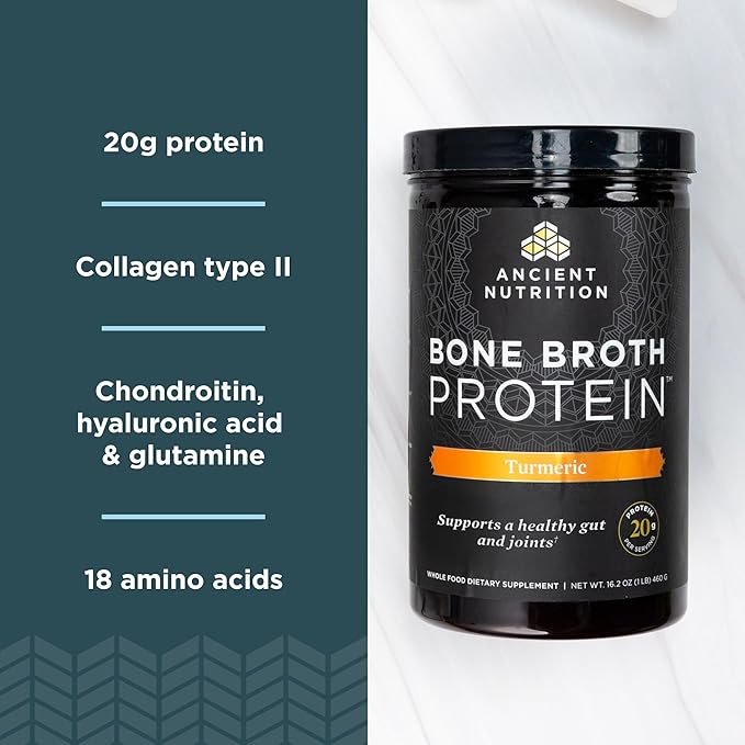 Ancient Nutrition Grass Fed, Cage Free, Bone Broth Protein Powder, 20g Protein, Hydrolyzed Collagen