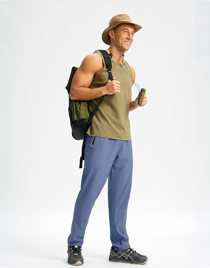Pudolla Men's Lightweight Hiking Pants Quick-Dry Outdoor Sweatpants with Zipper Pockets for Casual