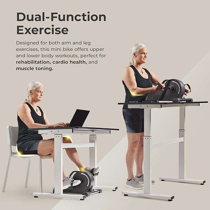 Sunny Health & Fitness Dual Function Under Desk Pedal Exerciser, Portable Indoor Cardio Mini Bike