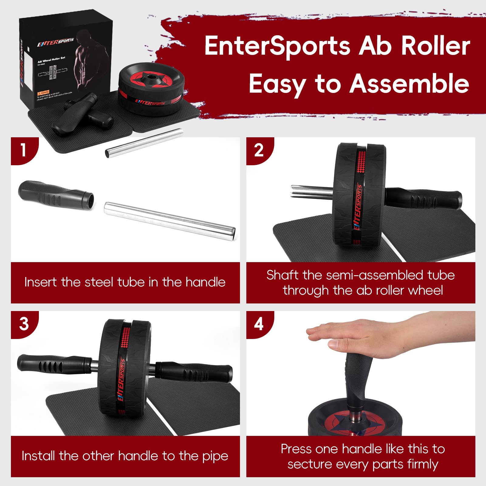 Ab Roller Wheel for Abs Workout - Abdominal Exercise Equipment with 2 Knee Pads for Home Gym, Core