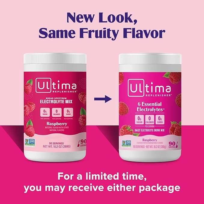 Ultima Replenisher Daily Electrolyte Powder Drink Mix ??Sugar Free ??Raspberry, 90 Servings