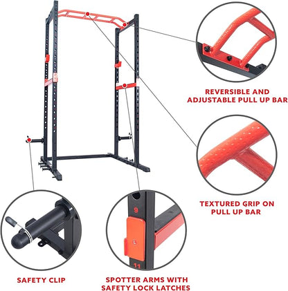 Sunny Health & Fitness Power Zone Strength Rack Power Cage - 1000 LB Weight Capacity, Spotter Bar