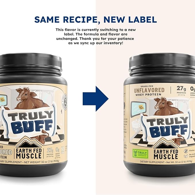Earth Fed Muscle Truly Buff Truly Grass Fed Whey Protein Isolate - No Artificial Ingredients, Soy