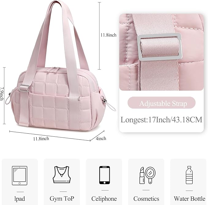 CAMTOP Mini Gym Bag for Women, Small Gym Tote Bag Puffy Quilted Sports Duffel Bag with Wet