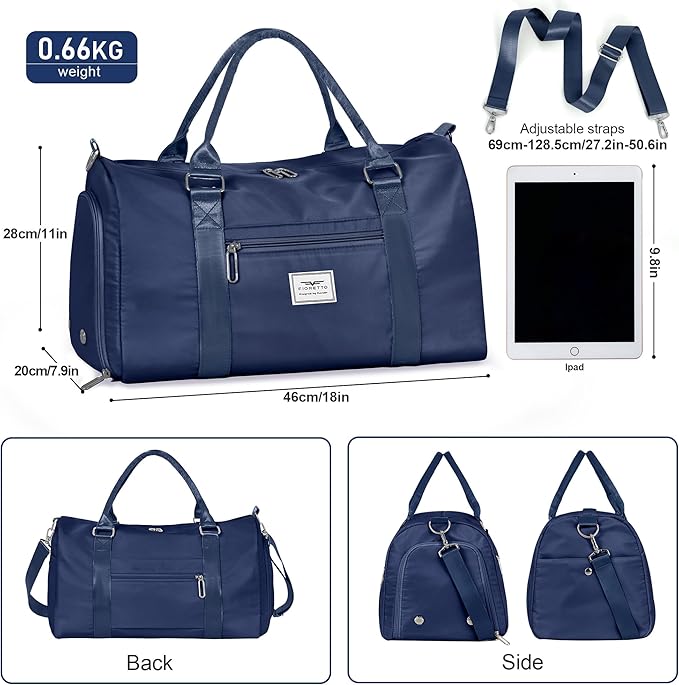 FIORETTO Womens Gym Tote Duffle Bag with Wet Pocket & Shoe Compartment, Sports Duffel Overnight