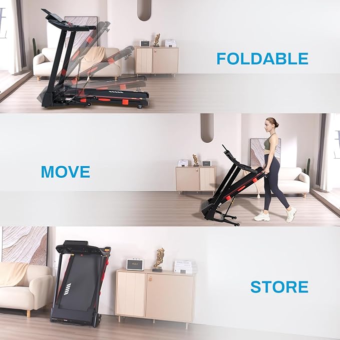 Treadmills for Home, 15% Auto Incline, 0.5-10 MPH, 18" Belt, 3 HP, 350lb Capacity, Foldable