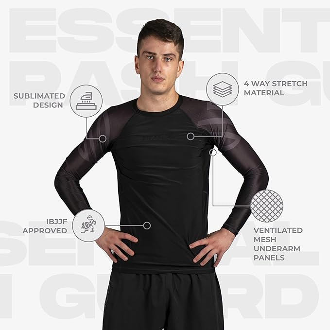 Sanabul Essential Long Sleeve Compression Training Rash Guard for MMA BJJ Wrestling Grappling and