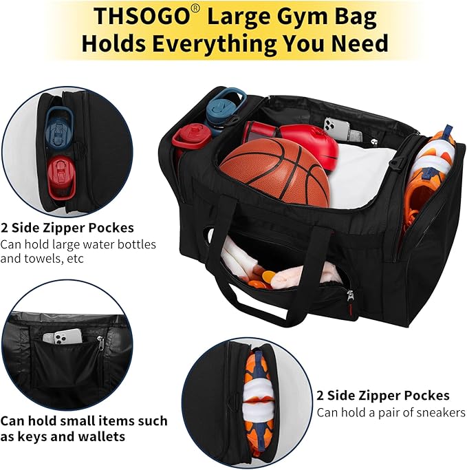 22 inch Gym Bag for Men - 55L Large Travel Duffle Bag Sports Equipment Bag with Multiple Zippered