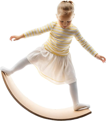 Giggle & Play 36" Wooden Balance Board ??Natural Curvy Wobble Board for Kids, Toddlers & Adults