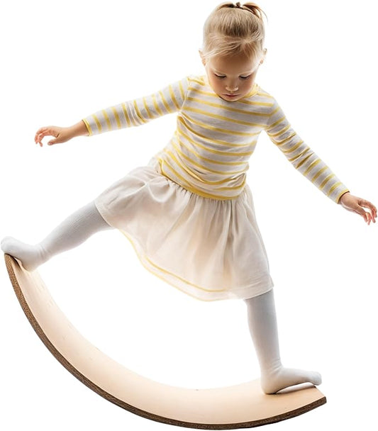 Giggle & Play 36" Wooden Balance Board ??Natural Curvy Wobble Board for Kids, Toddlers & Adults