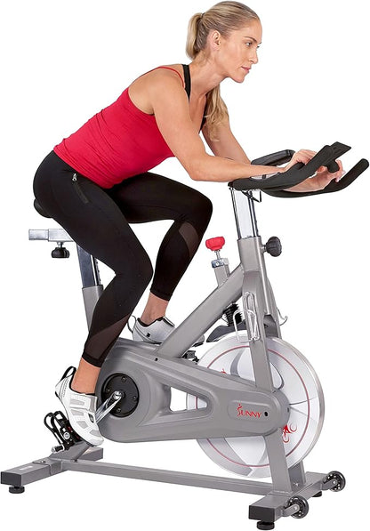 Sunny Health & Fitness Indoor Cycling Exercise Bike w/Pulse Sensors & 4-Way Adjustable Seat