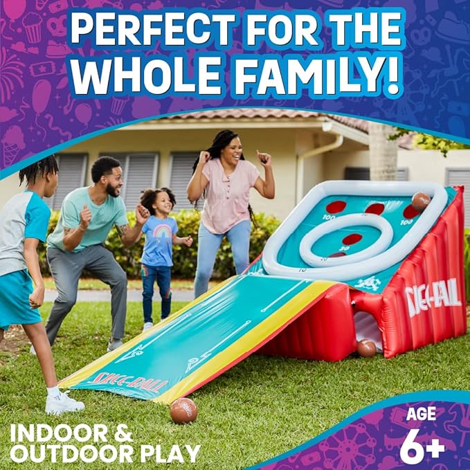 Flybar FunPark Giant Inflatable Skee-Ball Game – 11 Ft Long w/ 4 Balls & Electric Air Pump – Indoor