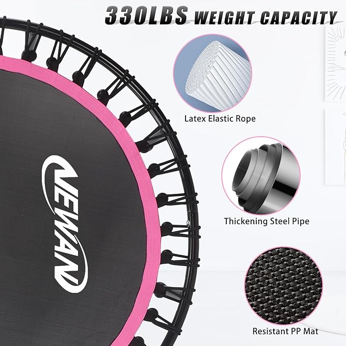 Newan 40"-48" Silent Mini Trampoline Fitness Trampoline Bungee Rebounder Jumping Cardio Trainer