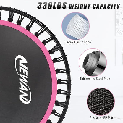 Newan 40"-48" Silent Mini Trampoline Fitness Trampoline Bungee Rebounder Jumping Cardio Trainer
