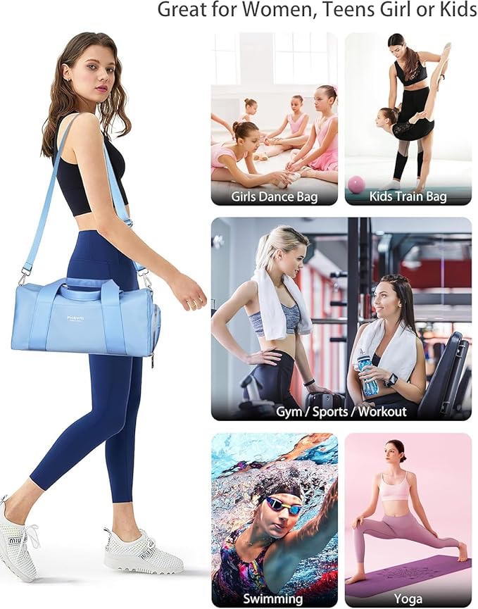 Compact Sports Gym Bag for Women, Cute Mini Duffle Bag with Wet Pocket & Shoes Compartment