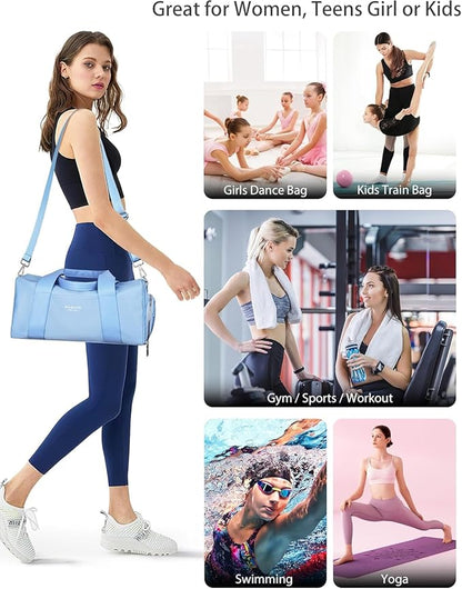 Compact Sports Gym Bag for Women, Cute Mini Duffle Bag with Wet Pocket & Shoes Compartment