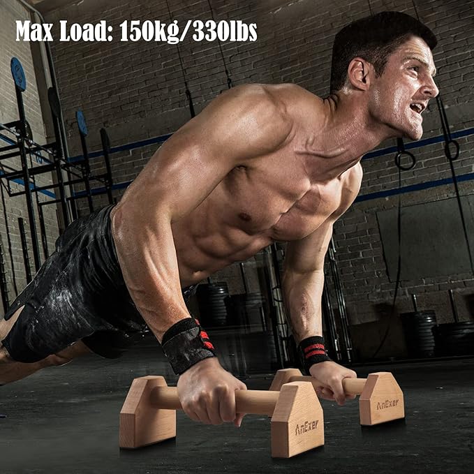 Push Up Stands, Handstand Parallettes Bars, Solid Wood Push Up Bars with Non-Slip Mat Push up