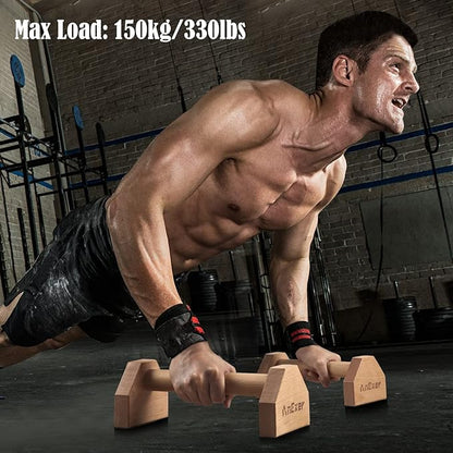Push Up Stands, Handstand Parallettes Bars, Solid Wood Push Up Bars with Non-Slip Mat Push up