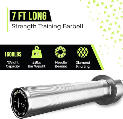Invictus Men’s Barbell (7FT) (44LBS Bar Weight) (1500LBS Weight Capacity) Weight Training Barbell