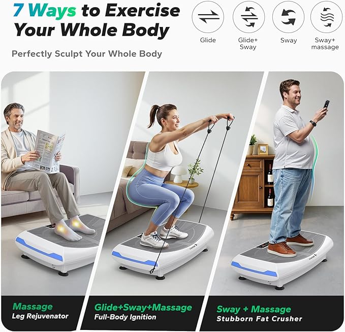 MERACH Vibration Plate Exercise Machine, 7-in-1 4D Vibration Plate with Glide, Swing & Massage