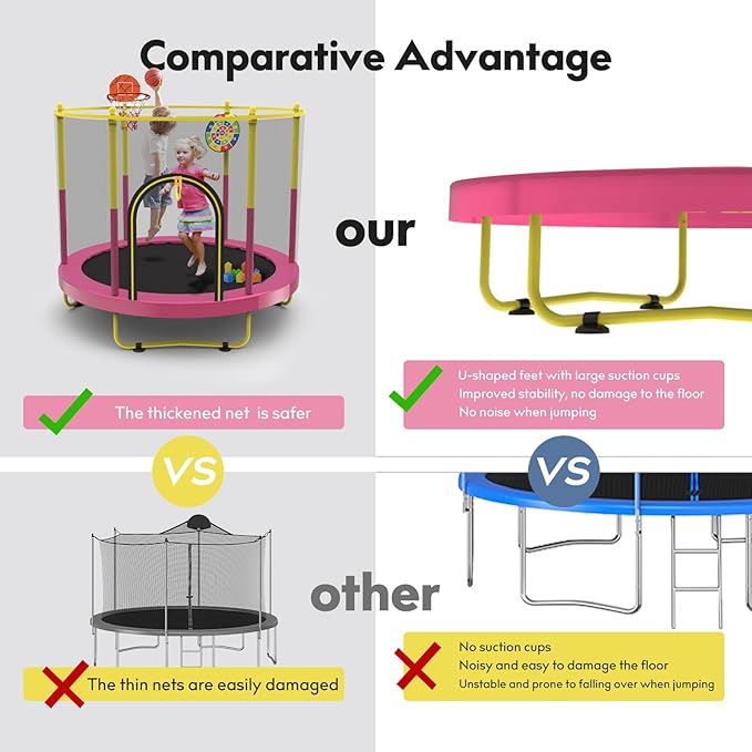 72" Trampoline for Kids with Net,6 FT Indoor & Outdoor Small Toddler Trampoline with Basketball