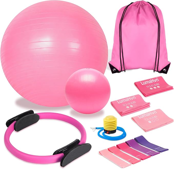 Pilates Essentials Kit for Home Workouts, Pink Pilates Equipment with Pilates Ring and Ball Set for