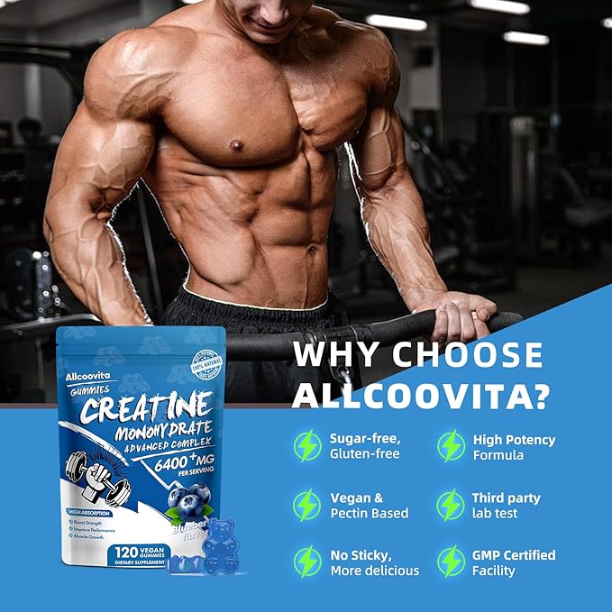 Creatine Monohydrate Gummies Complex for Men & Women - 120 Gummies Advanced Formula, L-Taurine +