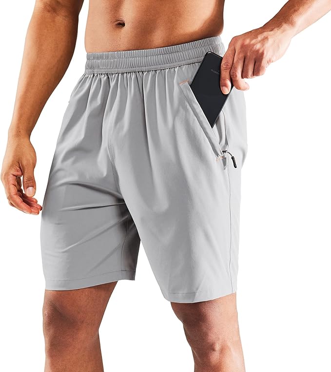 MIER Men's Quick Dry Running Shorts with Zipper Pocket, Elastic Waist Athletic Workout Exercise