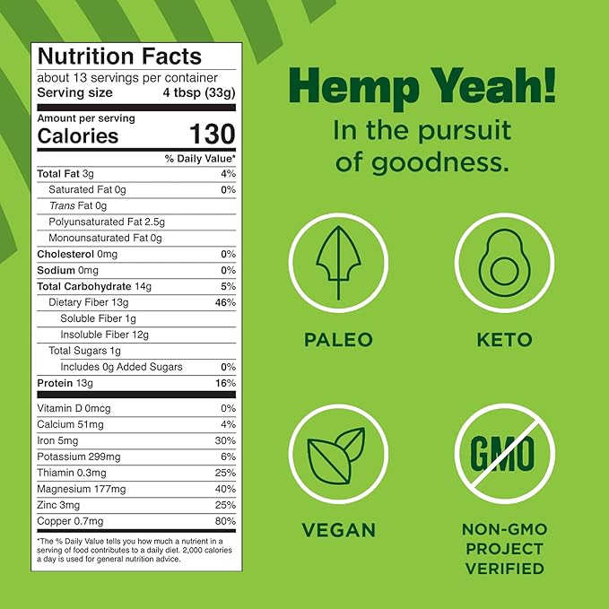 Manitoba Harvest Hemp Yeah Organic Max Fiber Protein Powder, Unsweetened, 16oz, with 13g of Fiber