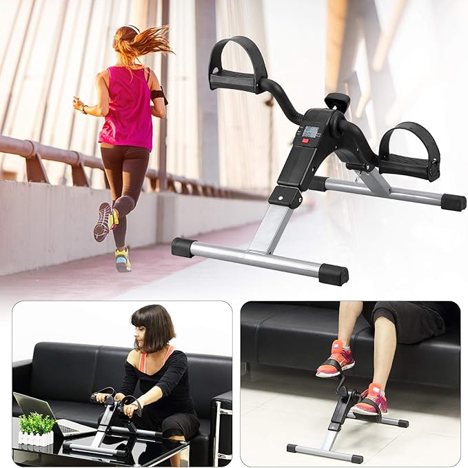 Folding Pedal Exerciser, Mini Under Desk Bike - Portable Foot Hand Cycle Peddler Machine Bicycle