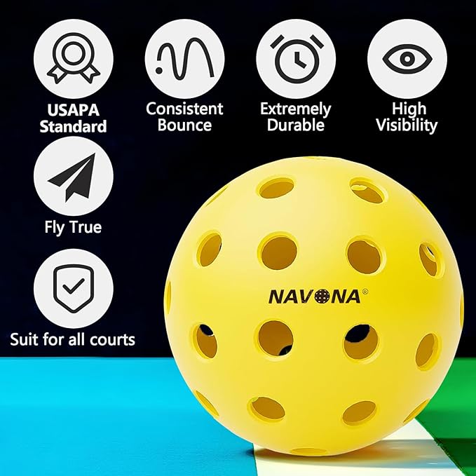 Navona 48 Pack Premium 40-Holes Yellow Outdoor Pickleball Balls, Meet USAPA Official Requirement