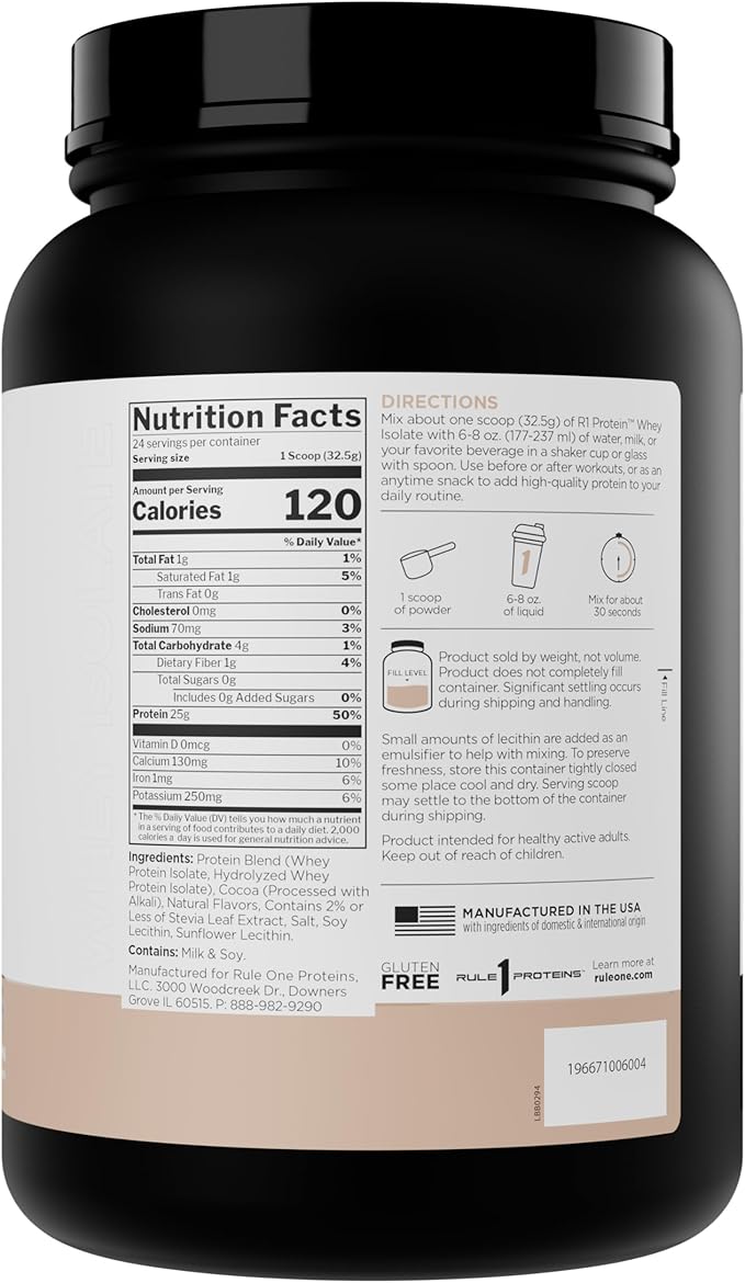 Rule 1 Naturally Flavored R1 Protein Whey Isolate - Clean Formula with 25g Protein & 6g BCAA
