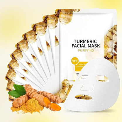 10 Sheets Masks Turmeric Face Sheet Mask for Women, Hydrating Face Masks Skincare, Facial Mask